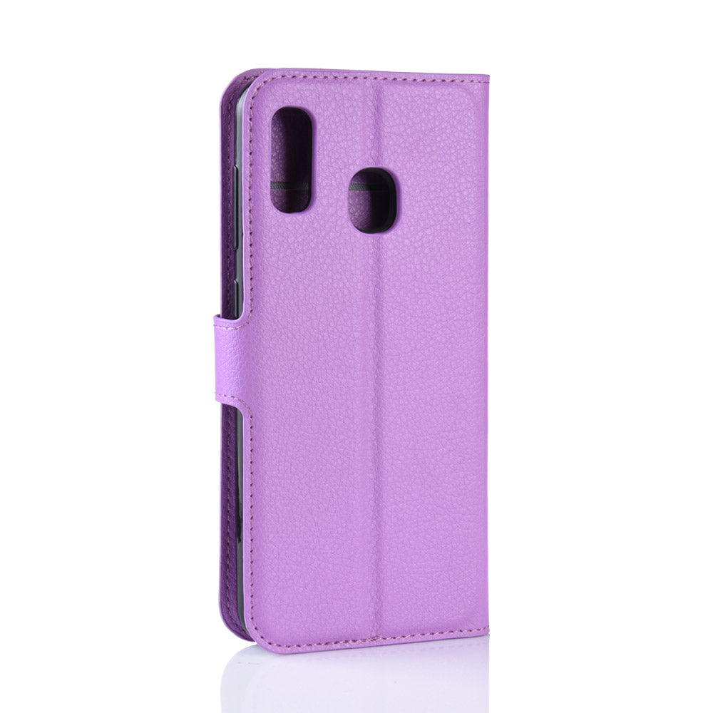 Litchi Skin PU Leather Phone Cover Shell with 3 Card Slots for Samsung Galaxy A40 Cell Phone Accessory