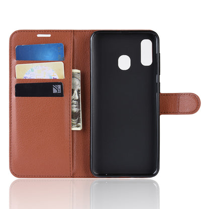 Litchi Skin PU Leather Phone Cover Shell with 3 Card Slots for Samsung Galaxy A40 Cell Phone Accessory