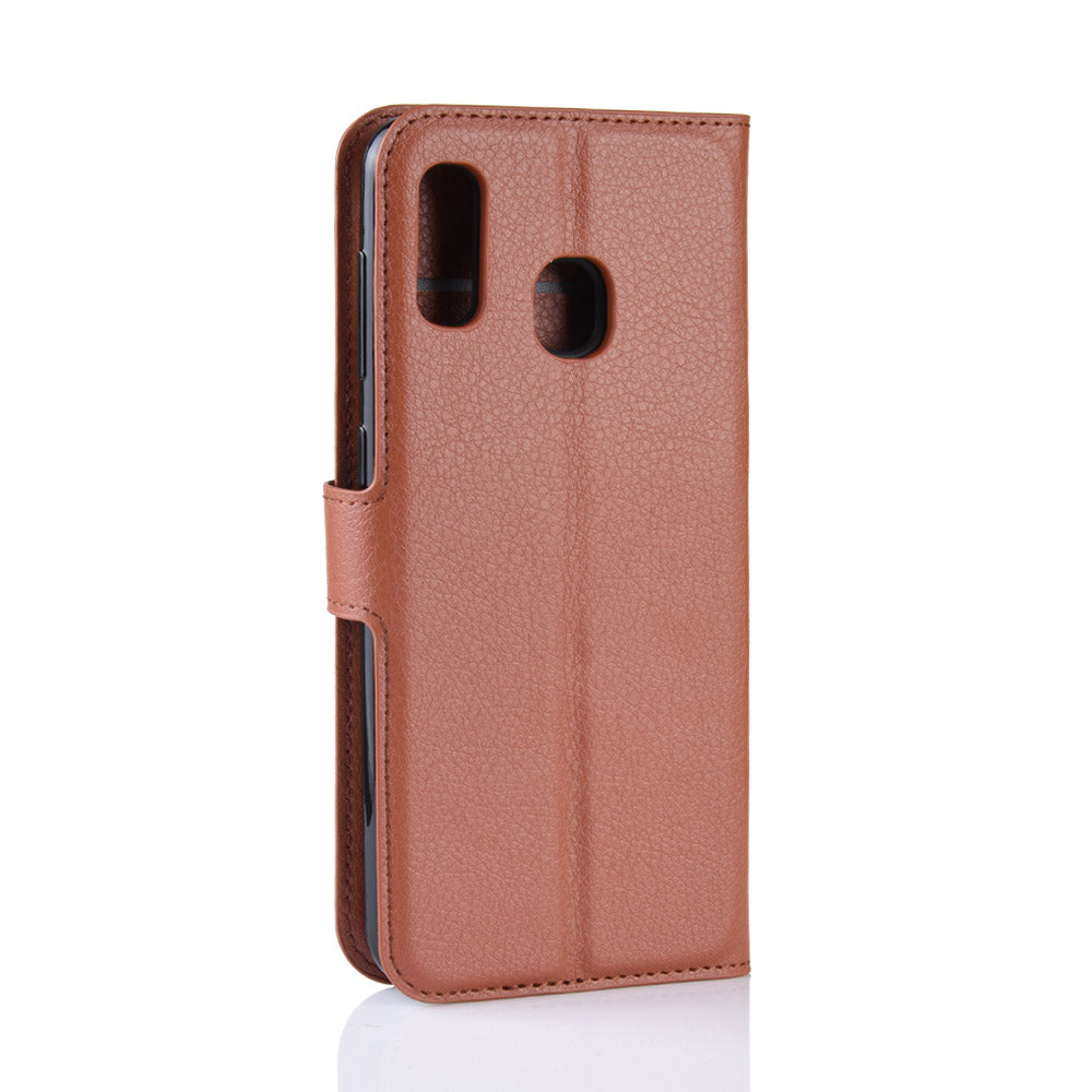 Litchi Skin PU Leather Phone Cover Shell with 3 Card Slots for Samsung Galaxy A40 Cell Phone Accessory