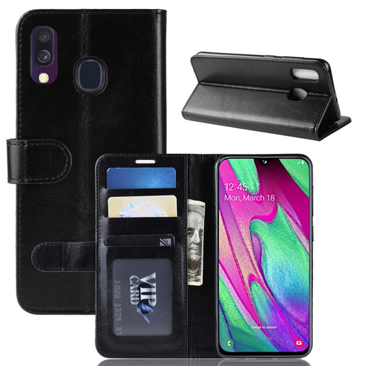 Crazy Horse PU Leather Flip Stand Cell Phone Cover with Wallet for Samsung Galaxy A40