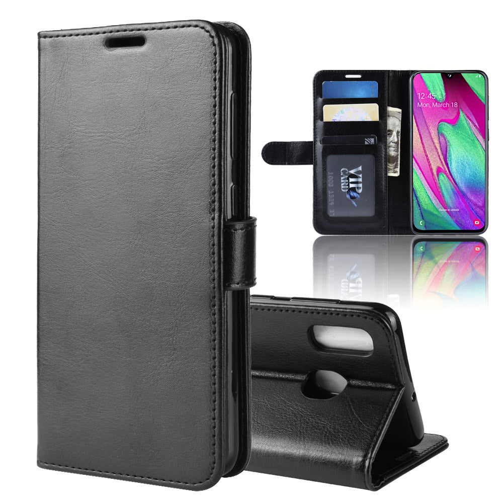Crazy Horse PU Leather Flip Stand Cell Phone Cover with Wallet for Samsung Galaxy A40