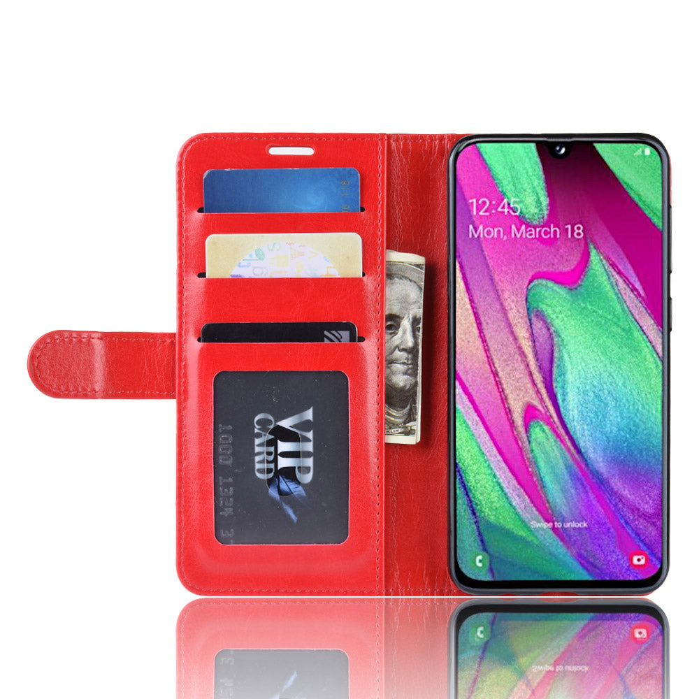 Crazy Horse PU Leather Flip Stand Cell Phone Cover with Wallet for Samsung Galaxy A40