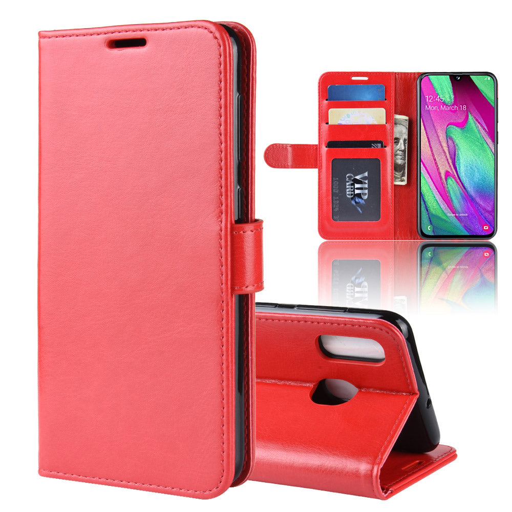 Crazy Horse PU Leather Flip Stand Cell Phone Cover with Wallet for Samsung Galaxy A40