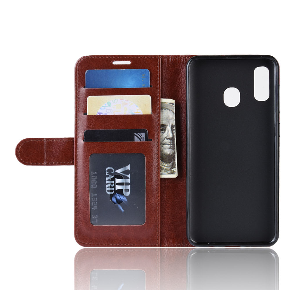 Crazy Horse PU Leather Flip Stand Cell Phone Cover with Wallet for Samsung Galaxy A40