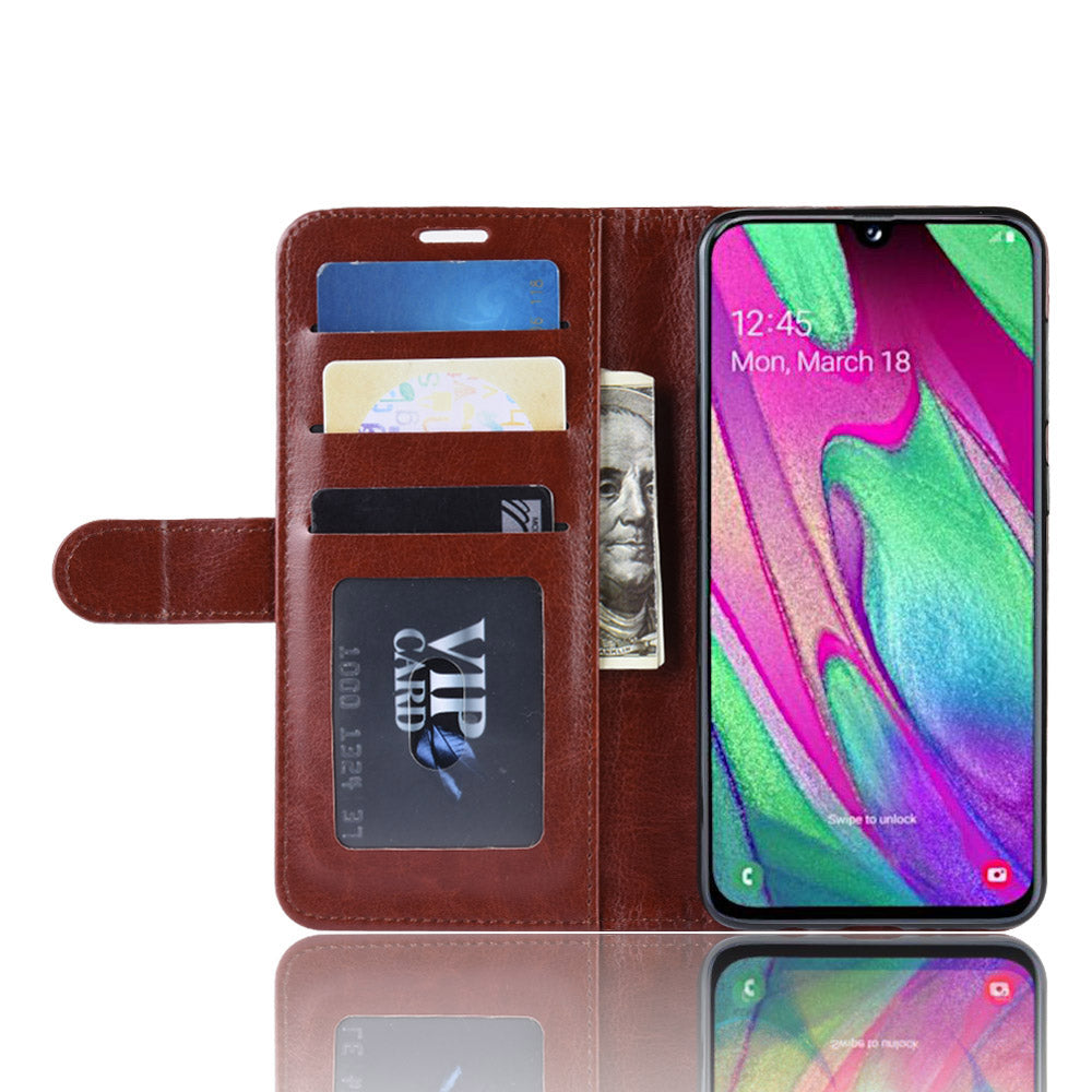 Crazy Horse PU Leather Flip Stand Cell Phone Cover with Wallet for Samsung Galaxy A40