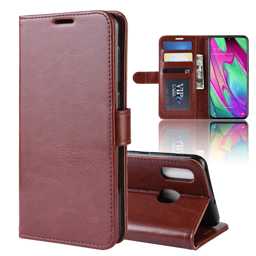 Crazy Horse PU Leather Flip Stand Cell Phone Cover with Wallet for Samsung Galaxy A40