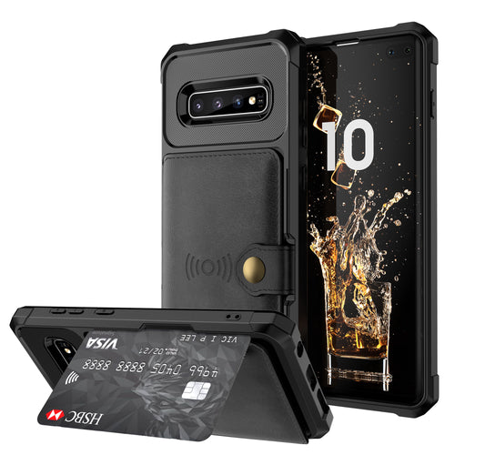 For Samsung Galaxy S10 Plus PU Leather Coated TPU Wallet Kickstand Mobile Shell (Built-in Magnetic Sheet)
