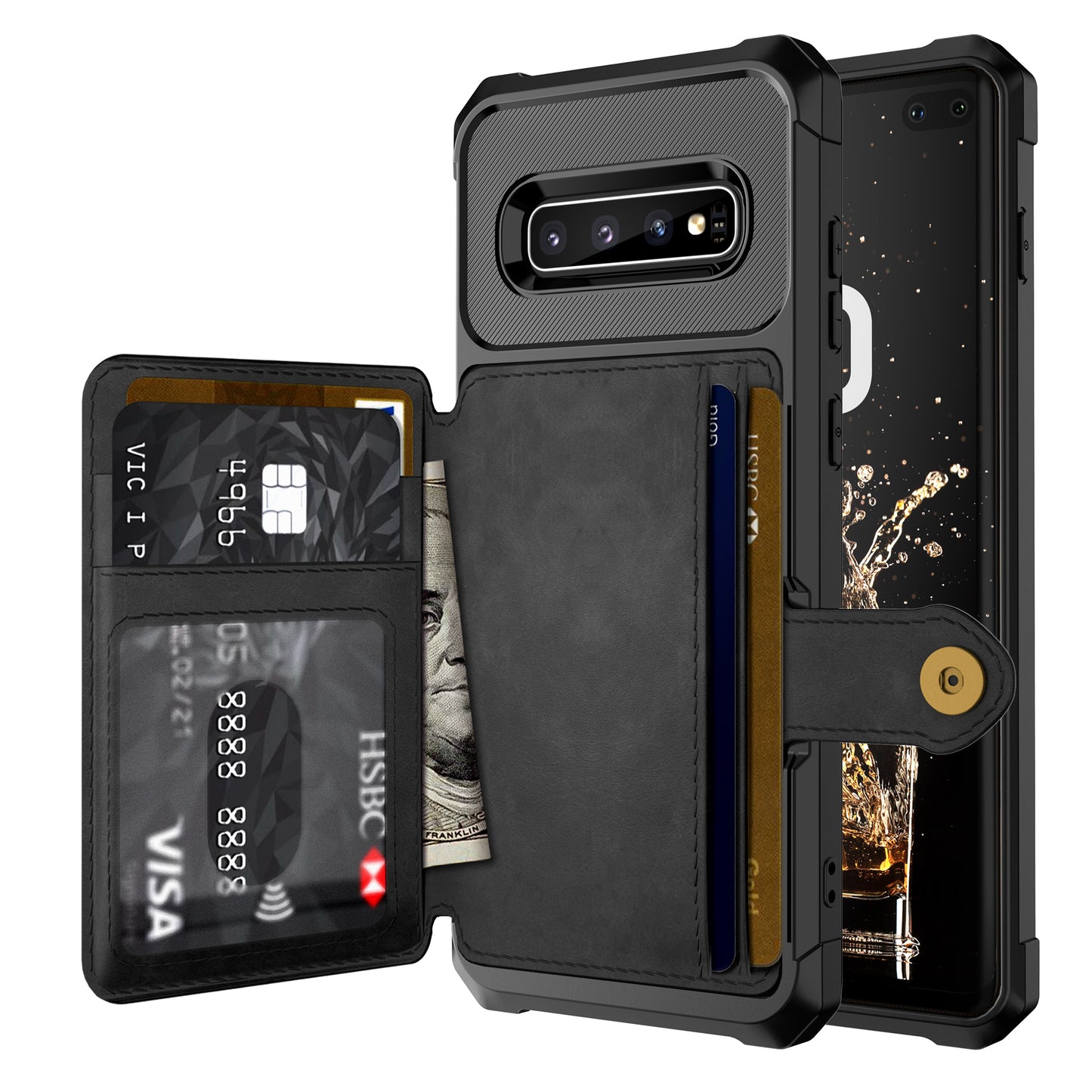 For Samsung Galaxy S10 Plus PU Leather Coated TPU Wallet Kickstand Mobile Shell (Built-in Magnetic Sheet)