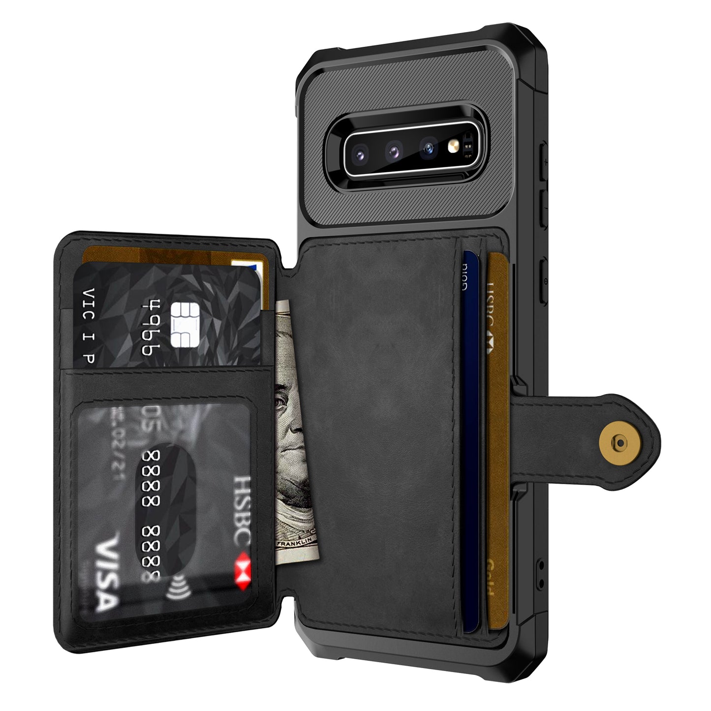 For Samsung Galaxy S10 Plus PU Leather Coated TPU Wallet Kickstand Mobile Shell (Built-in Magnetic Sheet)