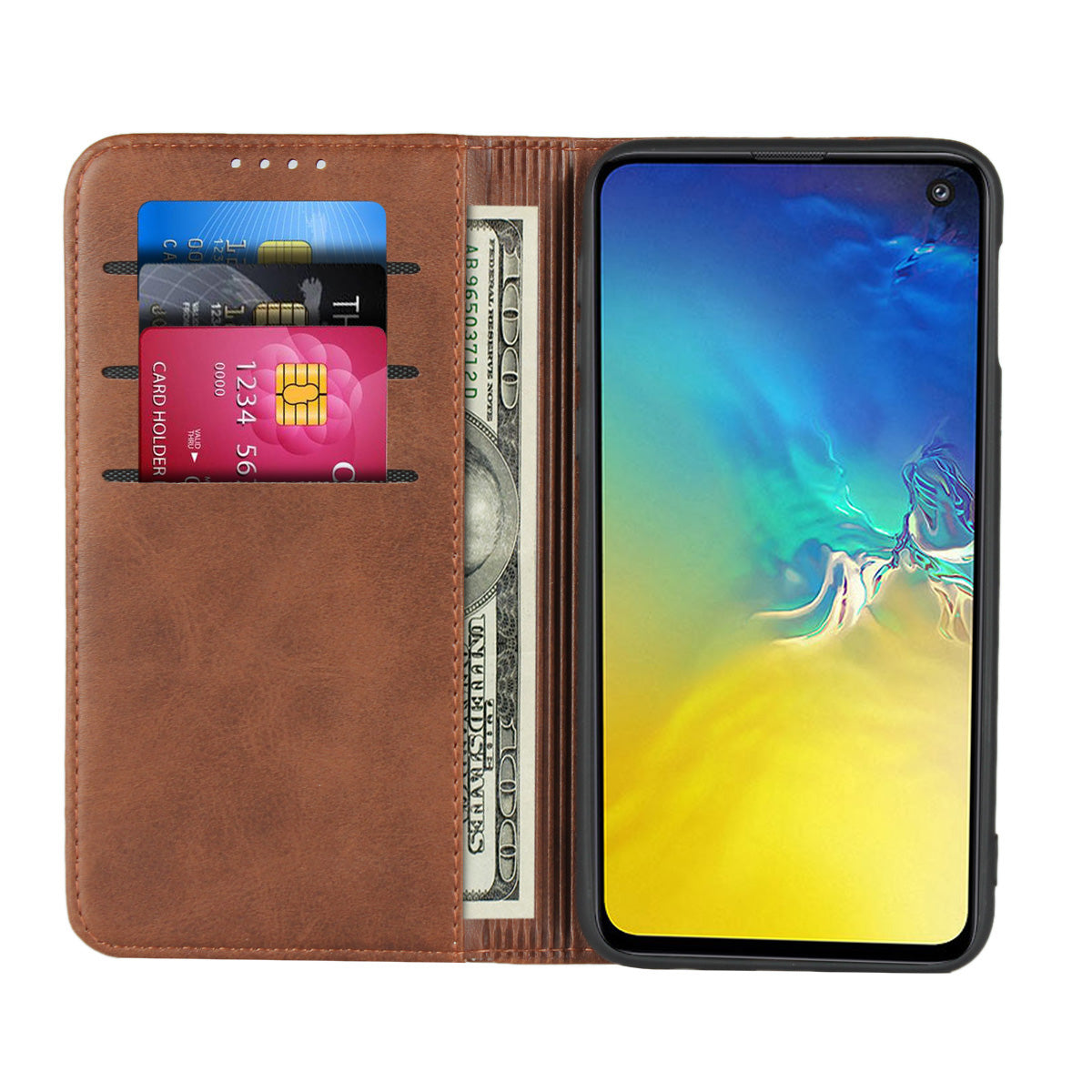 Auto-absorbed Leather Wallet Stand Cover for Samsung Galaxy S10e