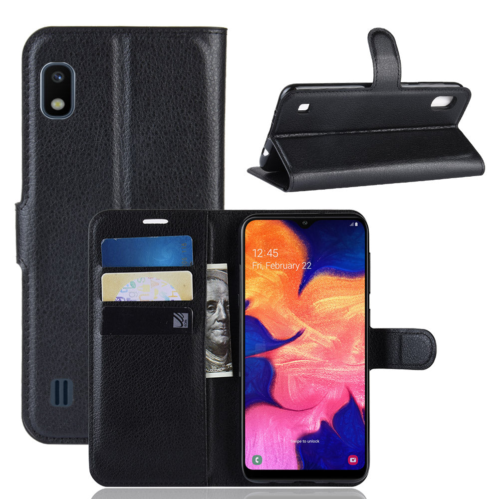 Litchi Skin PU Leather Wallet Mobile Phone Case for Samsung Galaxy A10