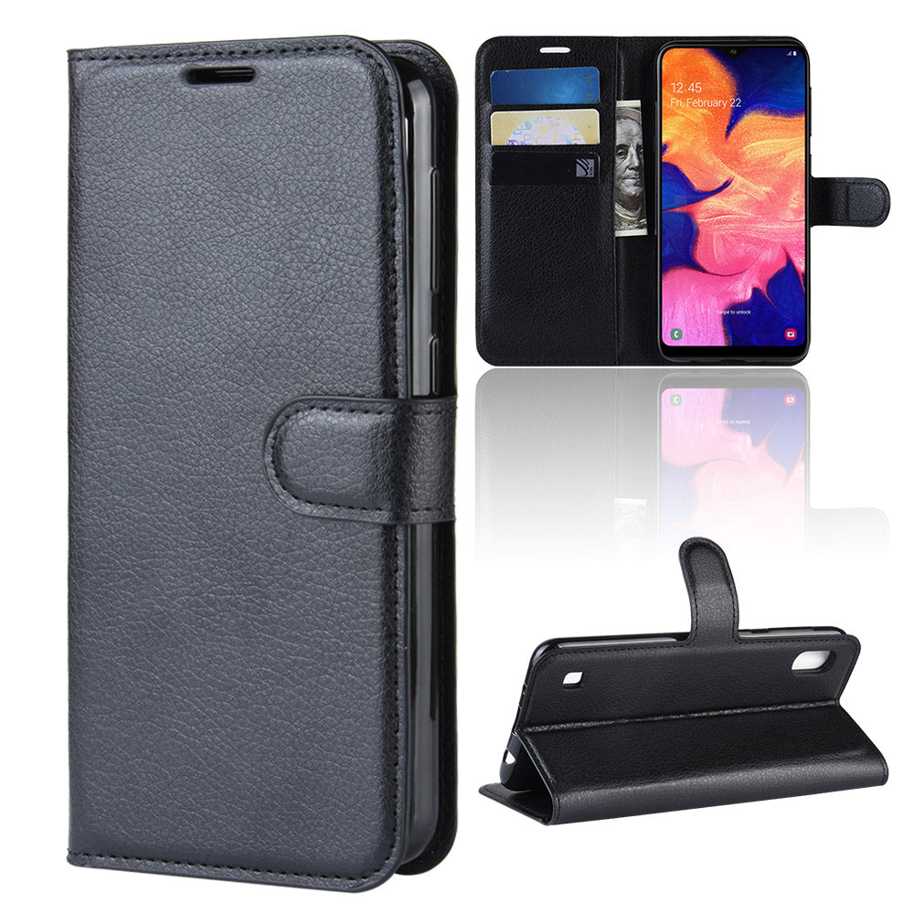 Litchi Skin PU Leather Wallet Mobile Phone Case for Samsung Galaxy A10