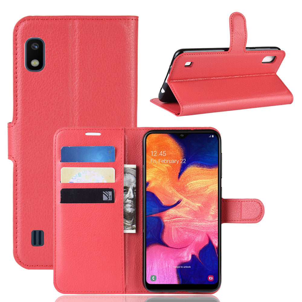 Litchi Skin PU Leather Wallet Mobile Phone Case for Samsung Galaxy A10