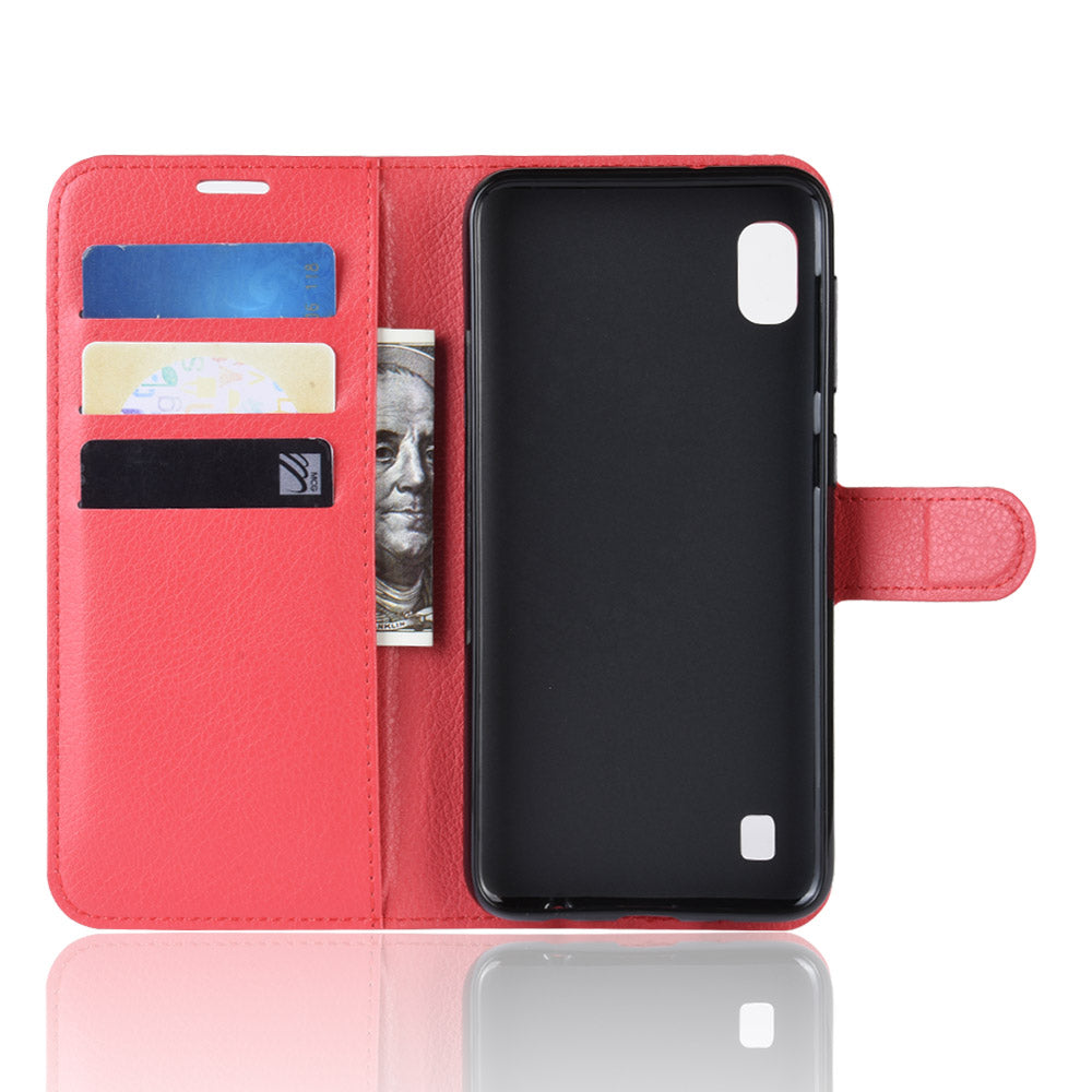 Litchi Skin PU Leather Wallet Mobile Phone Case for Samsung Galaxy A10
