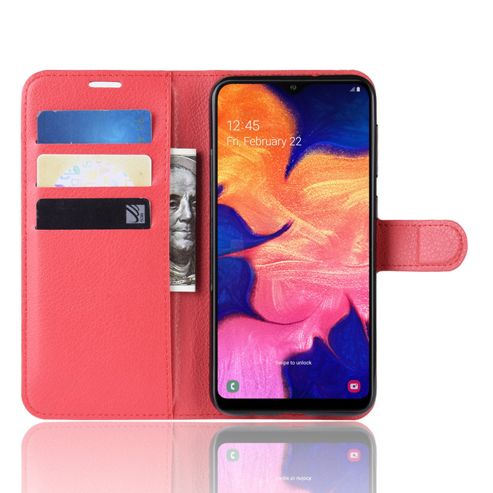 Litchi Skin PU Leather Wallet Mobile Phone Case for Samsung Galaxy A10