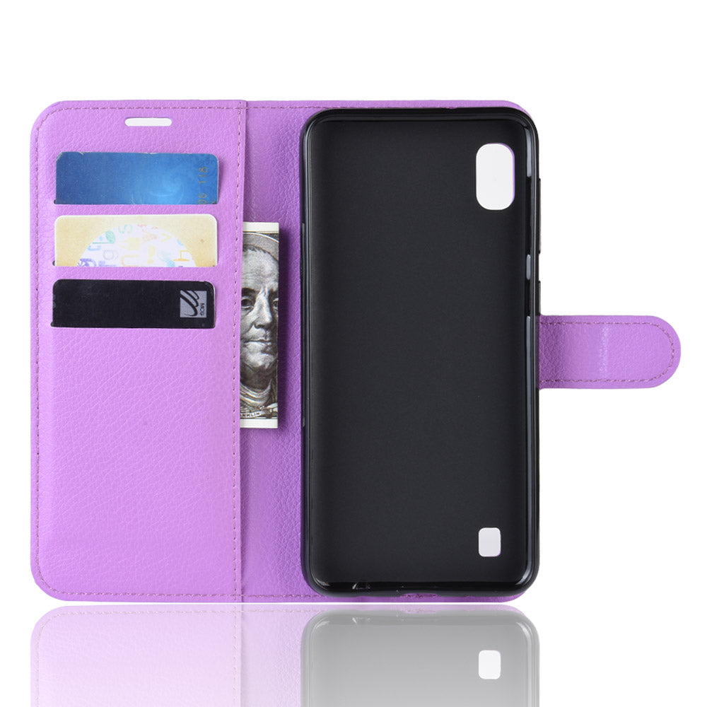 Litchi Skin PU Leather Wallet Mobile Phone Case for Samsung Galaxy A10