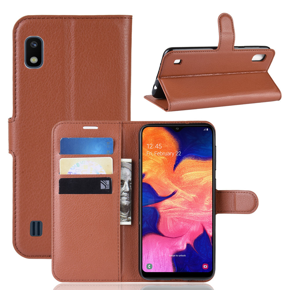 Litchi Skin PU Leather Wallet Mobile Phone Case for Samsung Galaxy A10