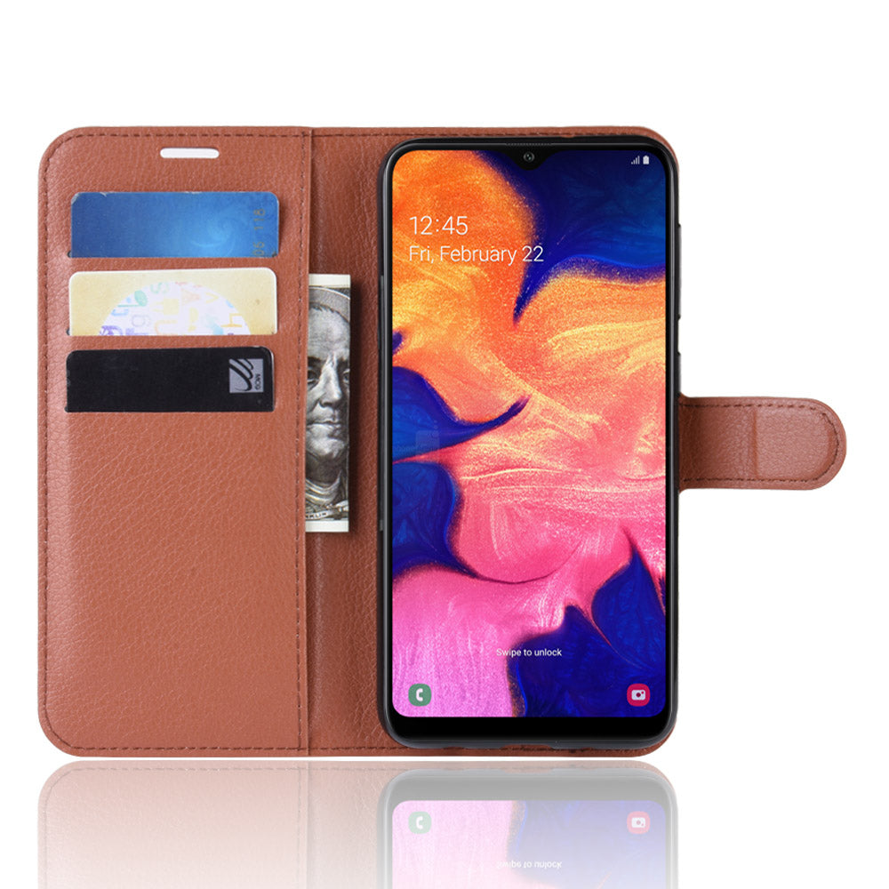 Litchi Skin PU Leather Wallet Mobile Phone Case for Samsung Galaxy A10