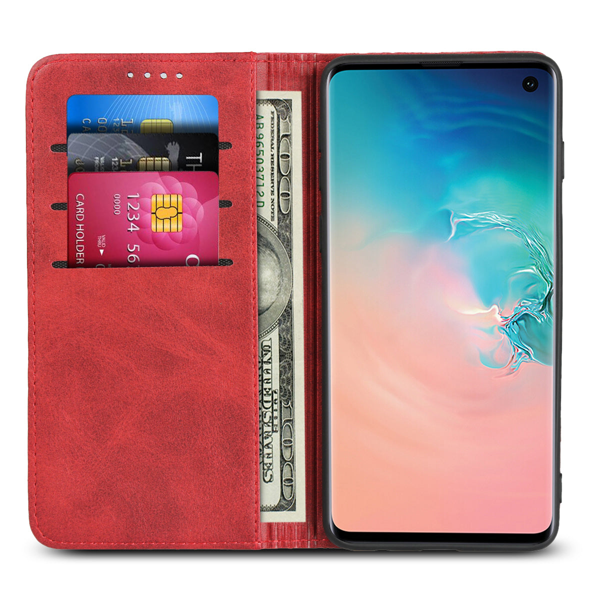 Auto-absorbed Leather Wallet Stand Case for Samsung Galaxy S10
