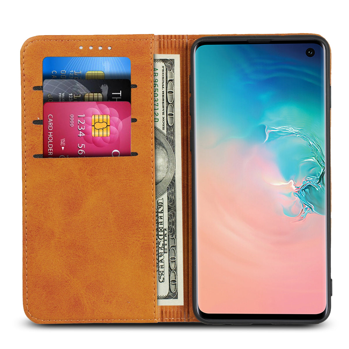 Auto-absorbed Leather Wallet Stand Case for Samsung Galaxy S10