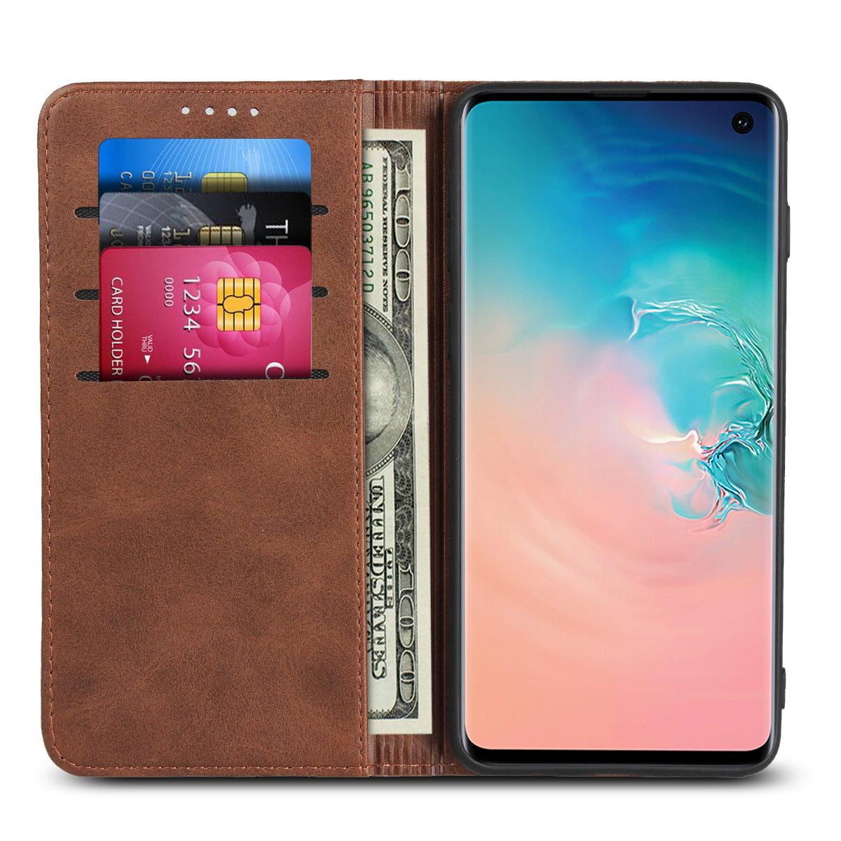 Auto-absorbed Leather Wallet Stand Case for Samsung Galaxy S10
