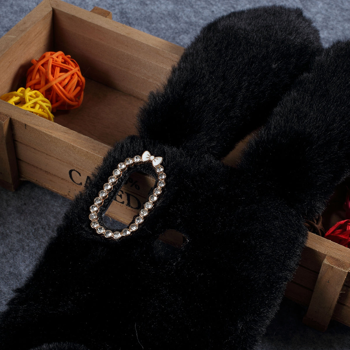 Rabbit Shape Fluffy Fur Coated Rhinestone TPU Cover for Samsung Galaxy A30/A20