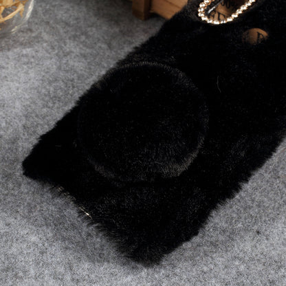 Rabbit Shape Fluffy Fur Coated Rhinestone TPU Cover for Samsung Galaxy A30/A20