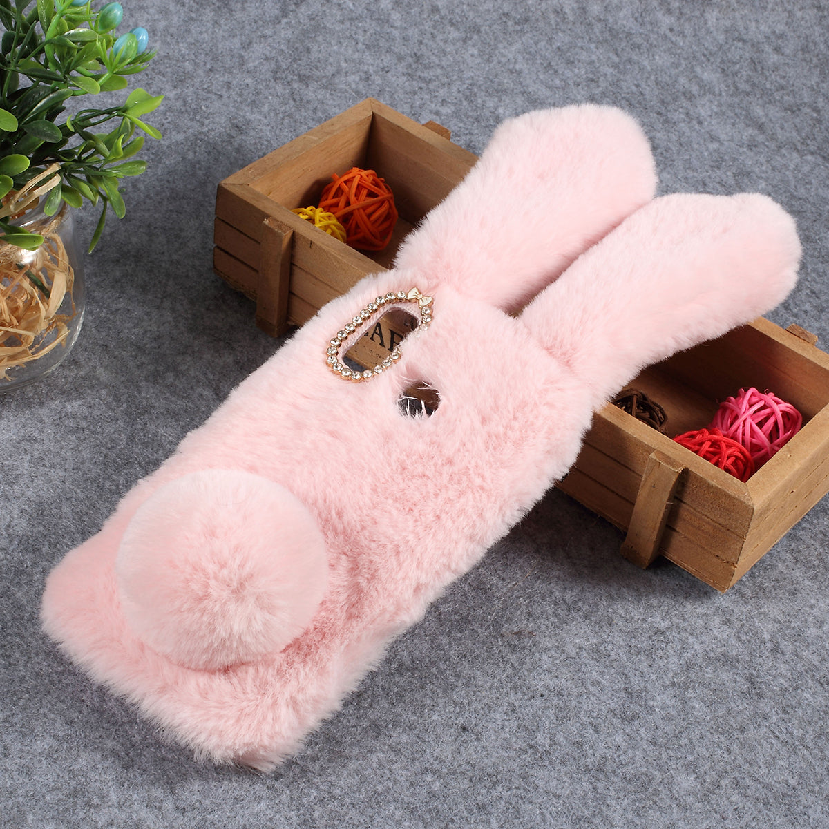 Rabbit Shape Fluffy Fur Coated Rhinestone TPU Cover for Samsung Galaxy A30/A20