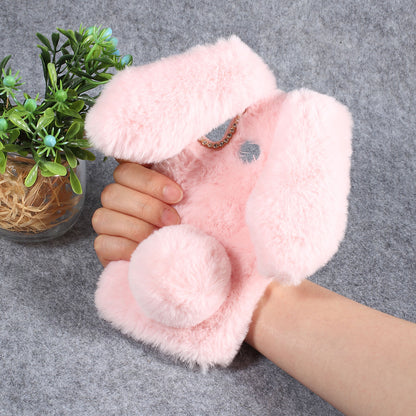 Rabbit Shape Fluffy Fur Coated Rhinestone TPU Cover for Samsung Galaxy A30/A20