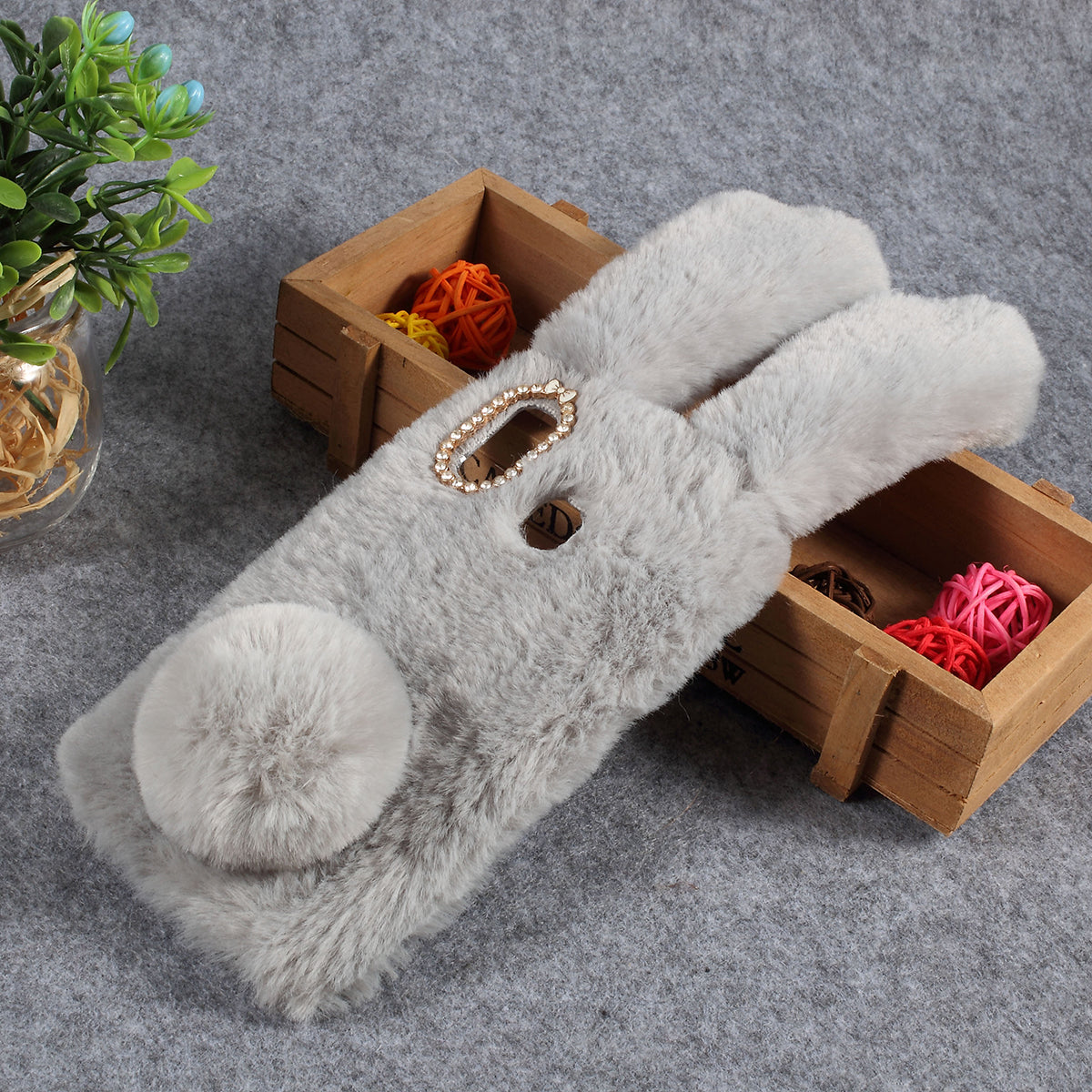 Rabbit Shape Fluffy Fur Coated Rhinestone TPU Cover for Samsung Galaxy A30/A20