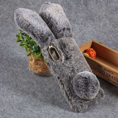 Rabbit Shape Fluffy Fur Coated Rhinestone TPU Cover for Samsung Galaxy A30/A20