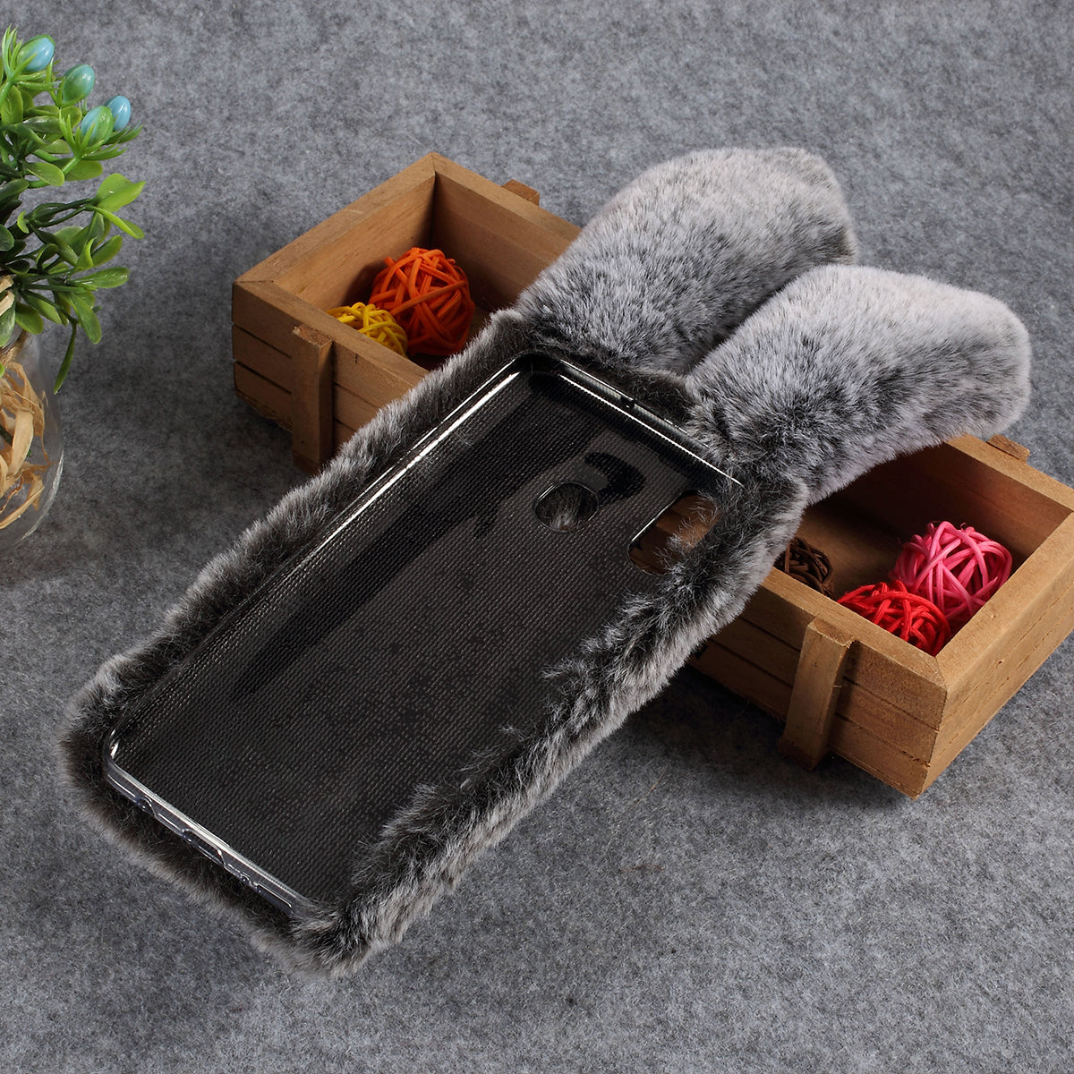Rabbit Shape Fluffy Fur Coated Rhinestone TPU Cover for Samsung Galaxy A30/A20