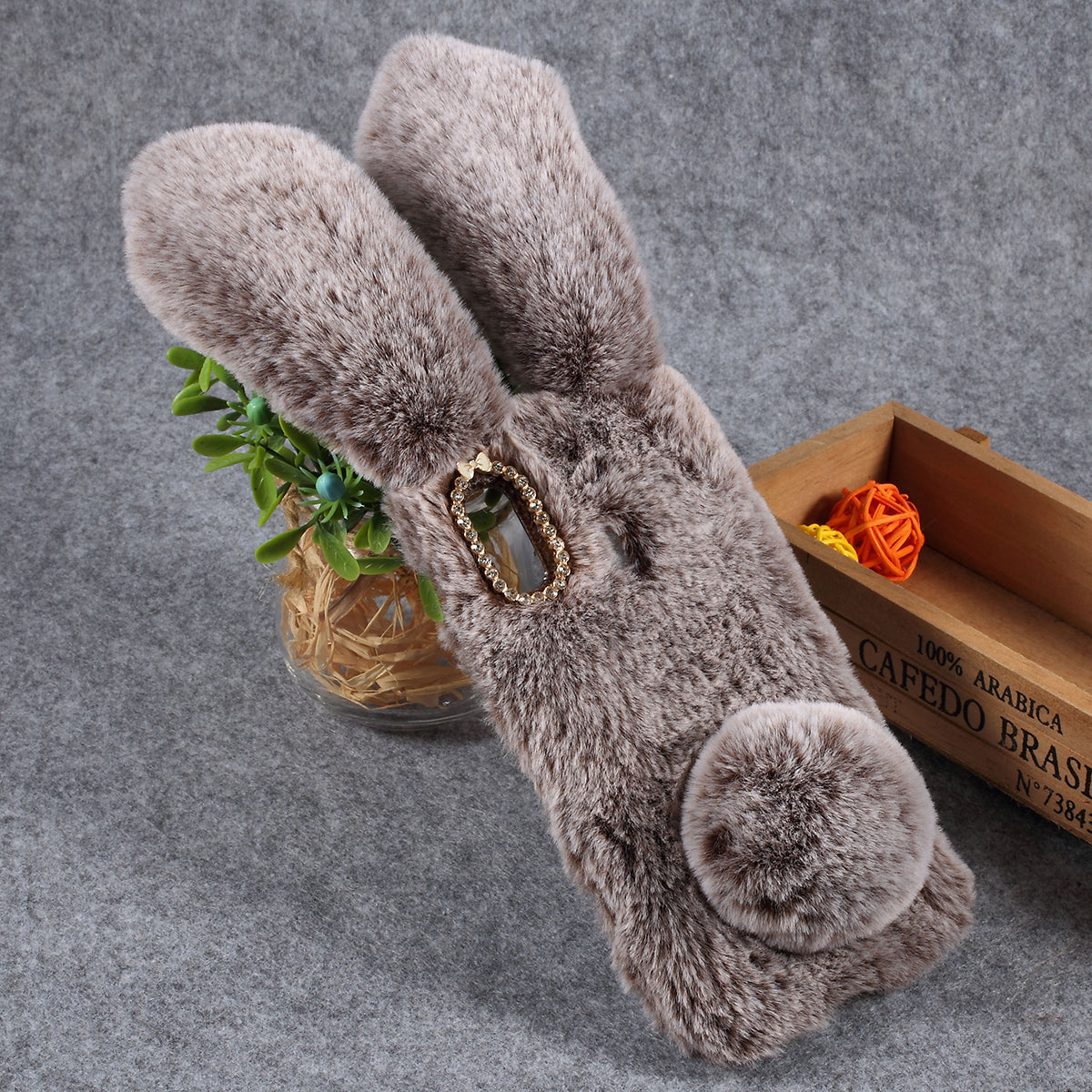 Rabbit Shape Fluffy Fur Coated Rhinestone TPU Cover for Samsung Galaxy A30/A20