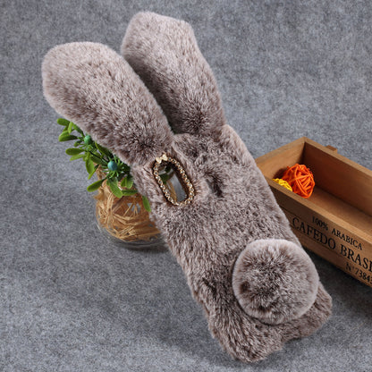 Rabbit Shape Fluffy Fur Coated Rhinestone TPU Cover for Samsung Galaxy A30/A20