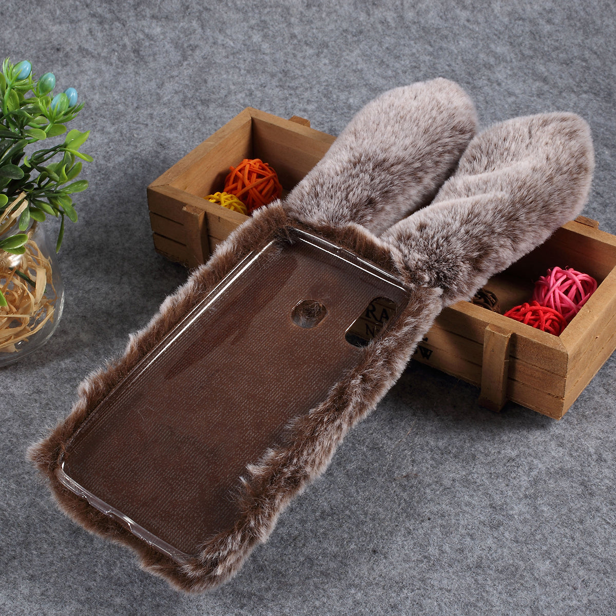 Rabbit Shape Fluffy Fur Coated Rhinestone TPU Cover for Samsung Galaxy A30/A20