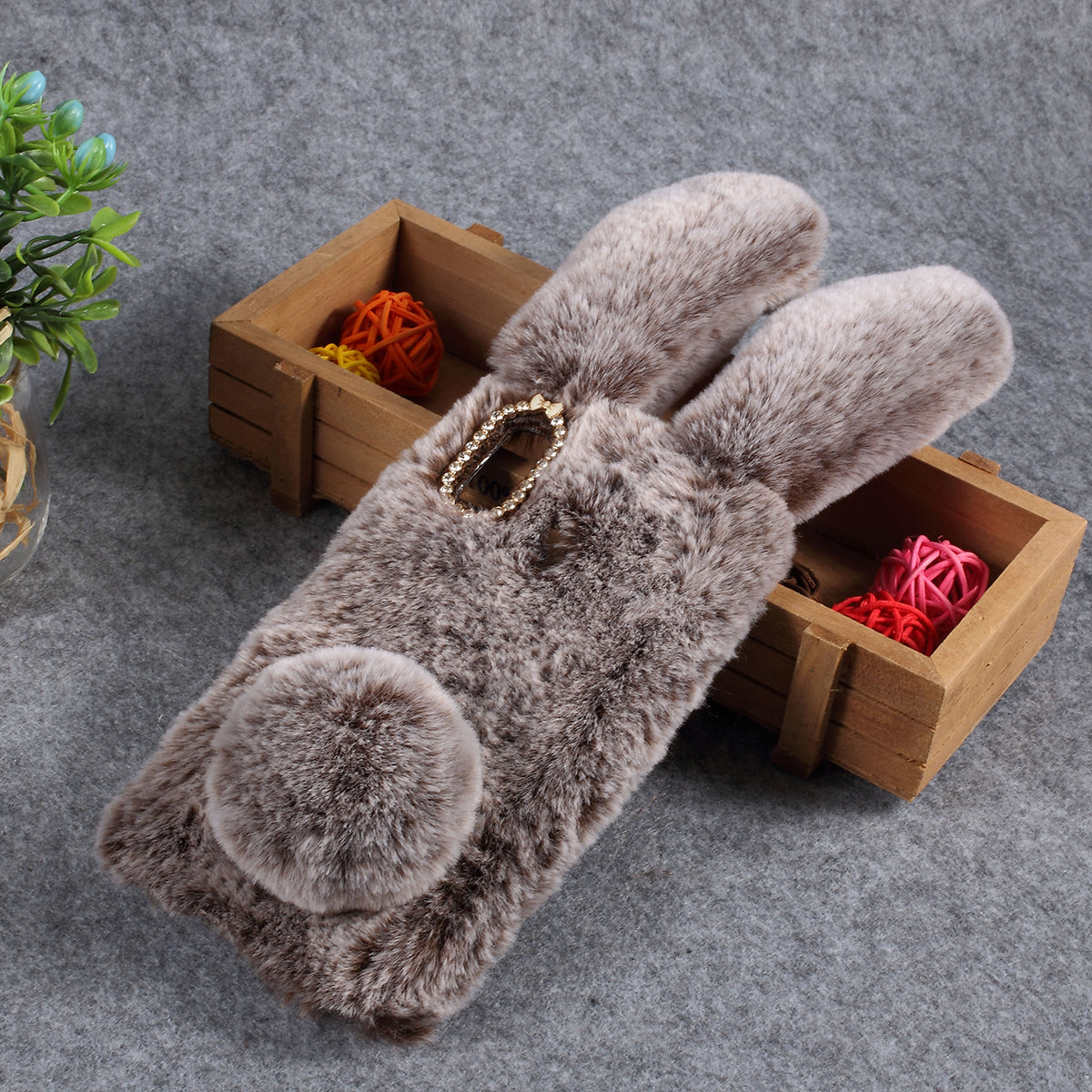 Rabbit Shape Fluffy Fur Coated Rhinestone TPU Cover for Samsung Galaxy A30/A20