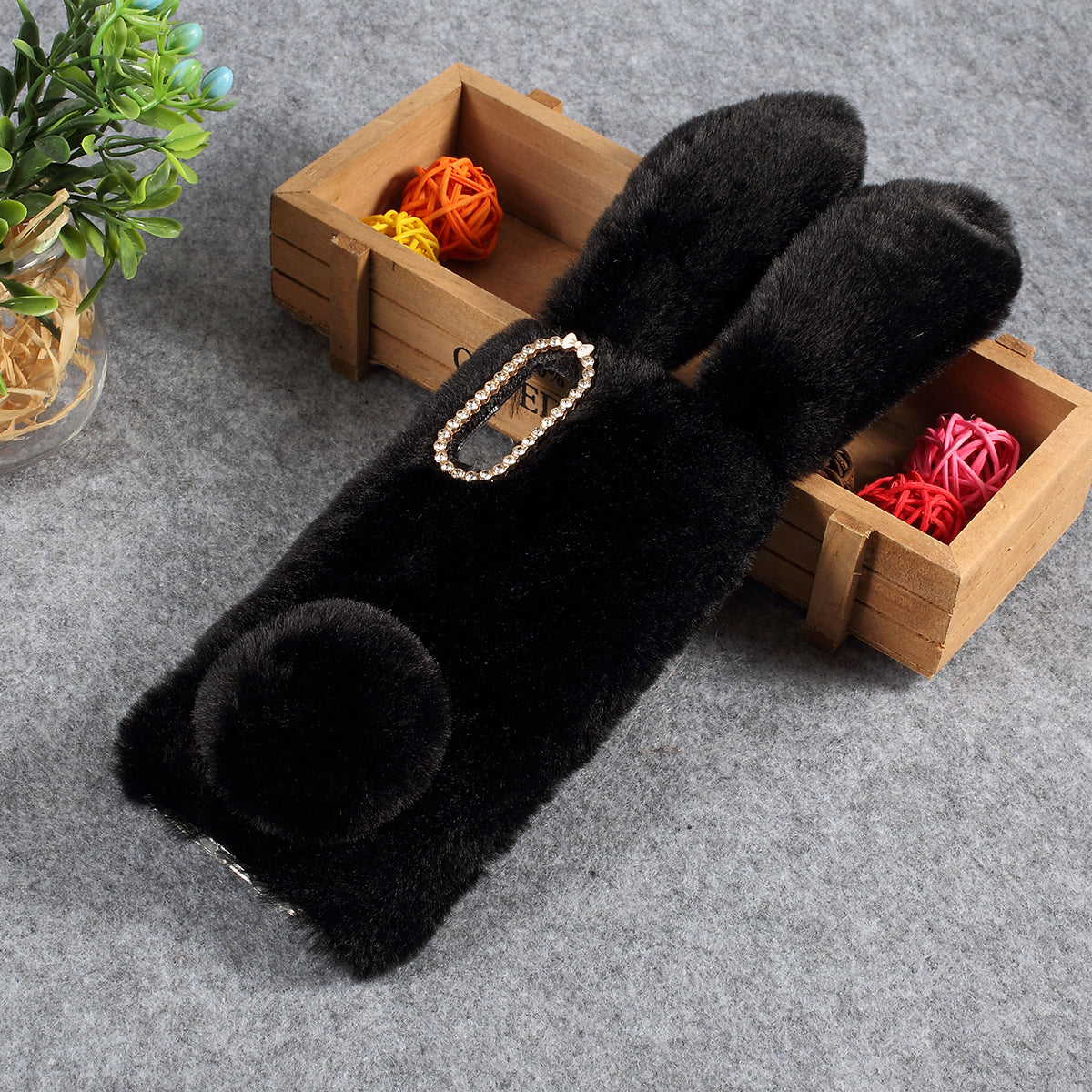 For Samsung Galaxy A50 / A50s / A30s Rabbit Shape Fluffy Fur Coated Rhinestone TPU Mobile Shell