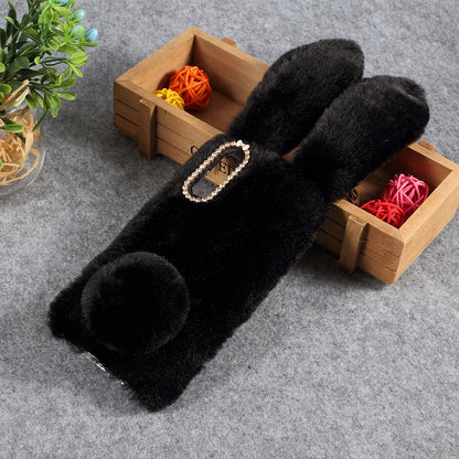 For Samsung Galaxy A50 / A50s / A30s Rabbit Shape Fluffy Fur Coated Rhinestone TPU Mobile Shell