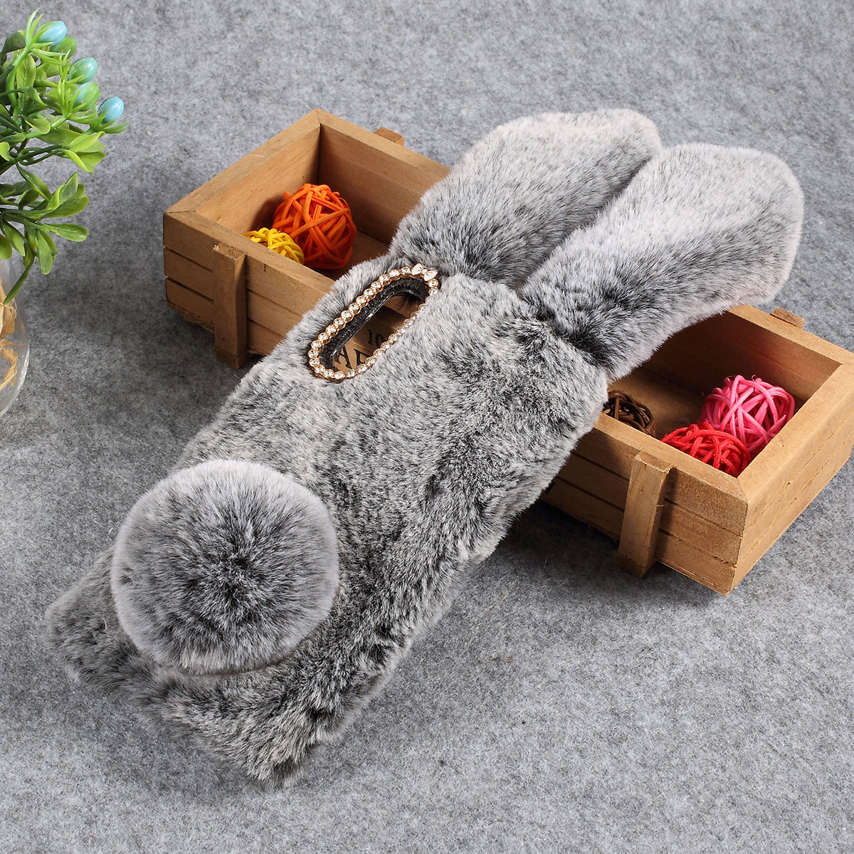 For Samsung Galaxy A50 / A50s / A30s Rabbit Shape Fluffy Fur Coated Rhinestone TPU Mobile Shell