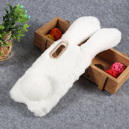 For Samsung Galaxy A50 / A50s / A30s Rabbit Shape Fluffy Fur Coated Rhinestone TPU Mobile Shell