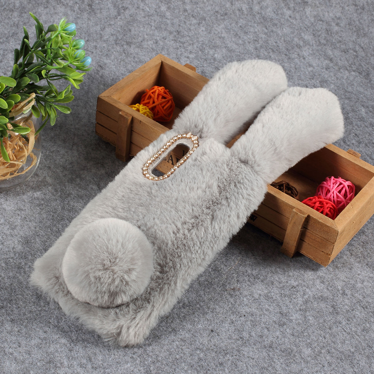 For Samsung Galaxy A50 / A50s / A30s Rabbit Shape Fluffy Fur Coated Rhinestone TPU Mobile Shell