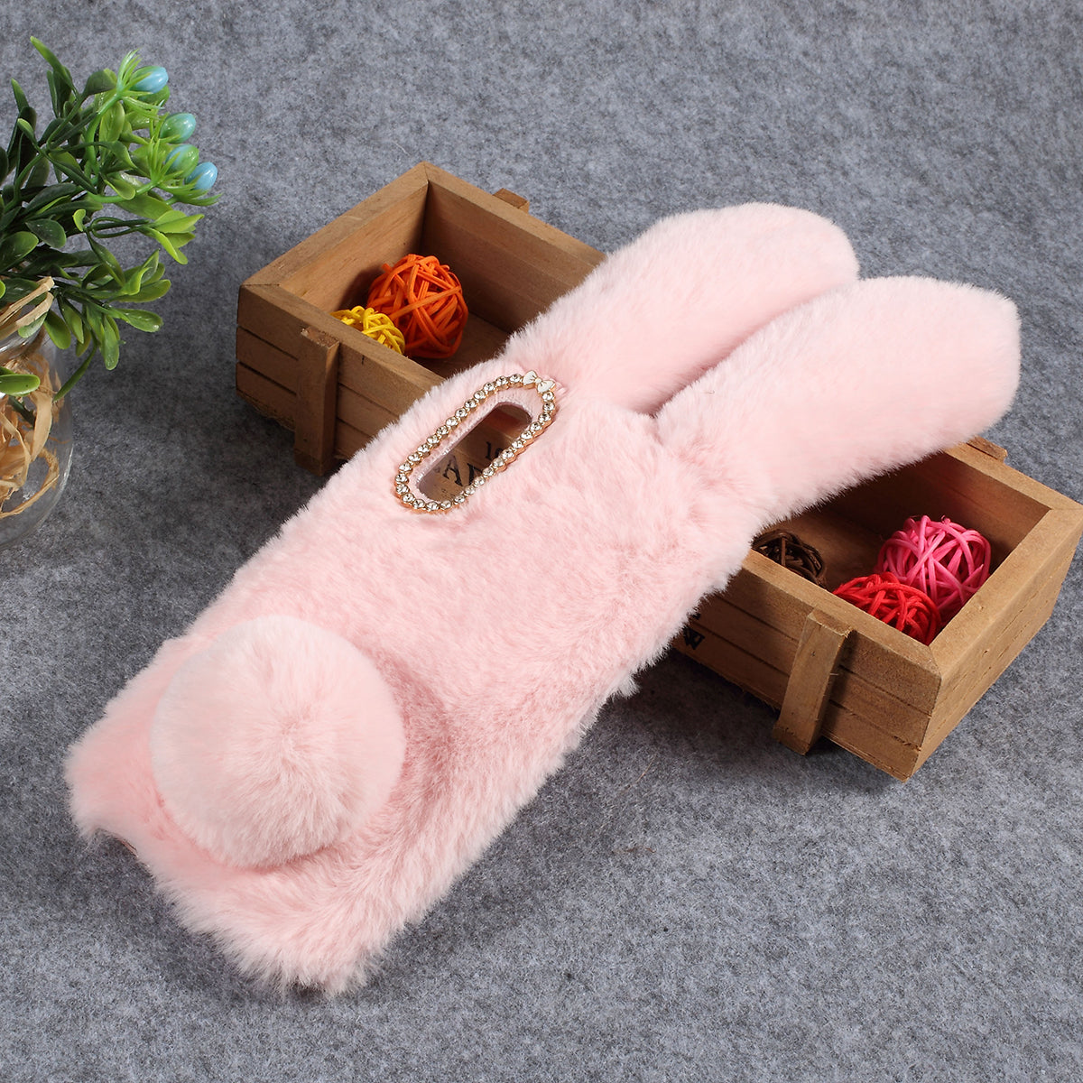 For Samsung Galaxy A50 / A50s / A30s Rabbit Shape Fluffy Fur Coated Rhinestone TPU Mobile Shell