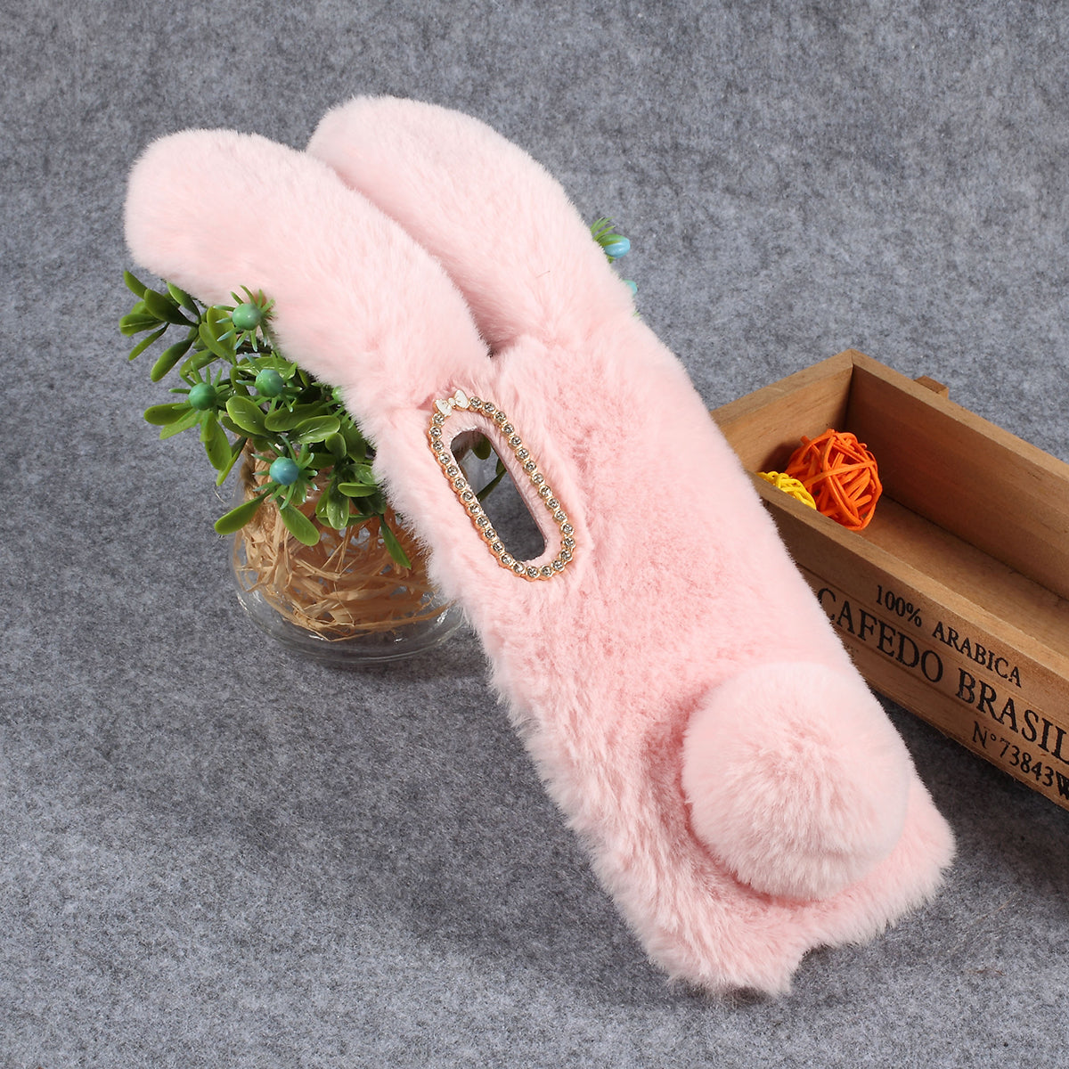 For Samsung Galaxy A50 / A50s / A30s Rabbit Shape Fluffy Fur Coated Rhinestone TPU Mobile Shell