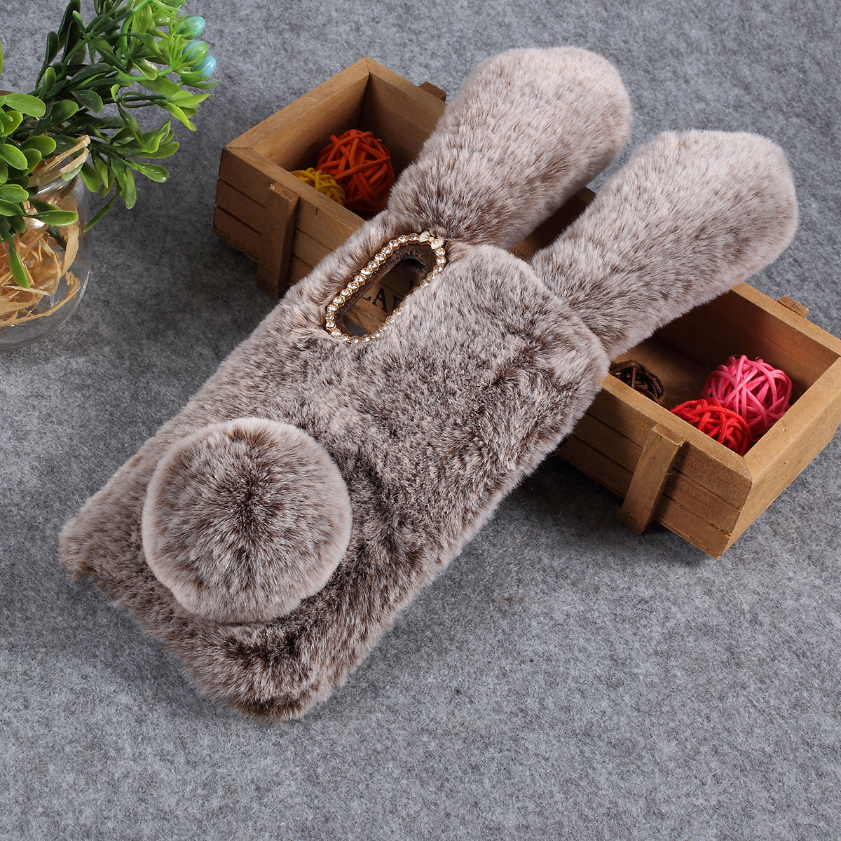 For Samsung Galaxy A50 / A50s / A30s Rabbit Shape Fluffy Fur Coated Rhinestone TPU Mobile Shell