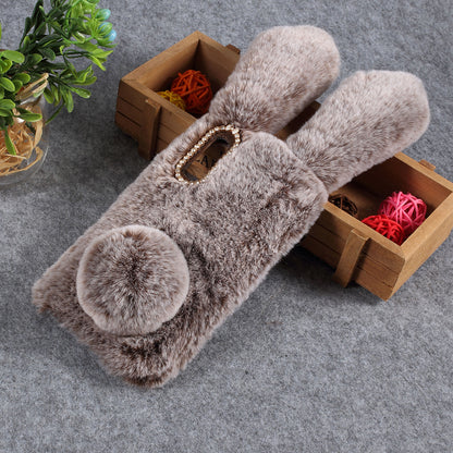 For Samsung Galaxy A50 / A50s / A30s Rabbit Shape Fluffy Fur Coated Rhinestone TPU Mobile Shell