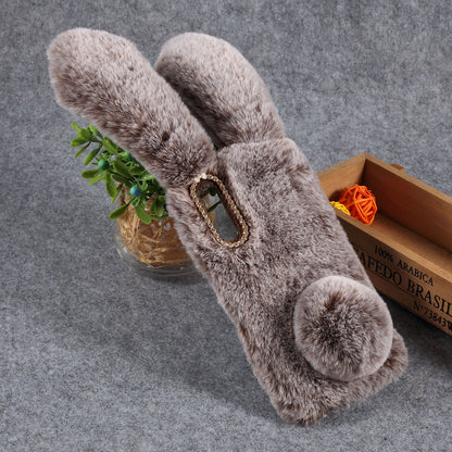 For Samsung Galaxy A50 / A50s / A30s Rabbit Shape Fluffy Fur Coated Rhinestone TPU Mobile Shell