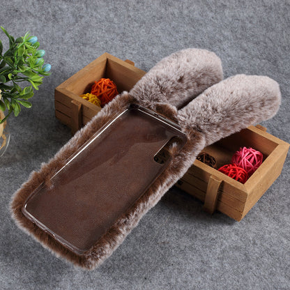 For Samsung Galaxy A50 / A50s / A30s Rabbit Shape Fluffy Fur Coated Rhinestone TPU Mobile Shell