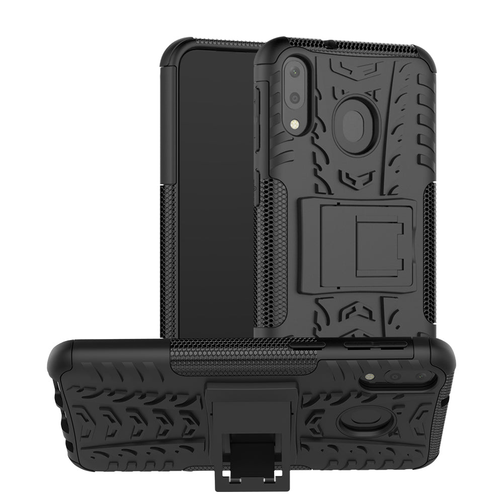 2-in-1 Tyre Pattern PC + TPU Hybrid Mobile Phone Case with Kickstand for Samsung Galaxy M20