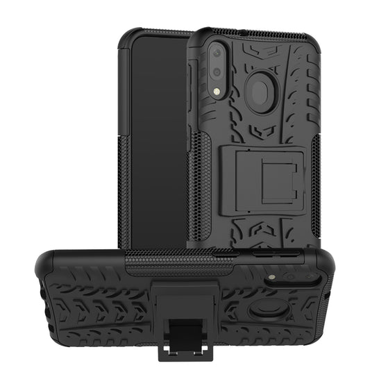 2-in-1 Tyre Pattern PC + TPU Hybrid Mobile Phone Case with Kickstand for Samsung Galaxy M20