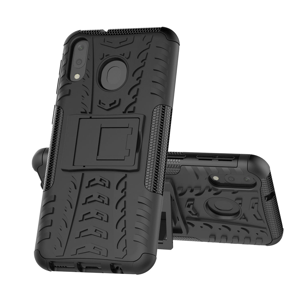 2-in-1 Tyre Pattern PC + TPU Hybrid Mobile Phone Case with Kickstand for Samsung Galaxy M20